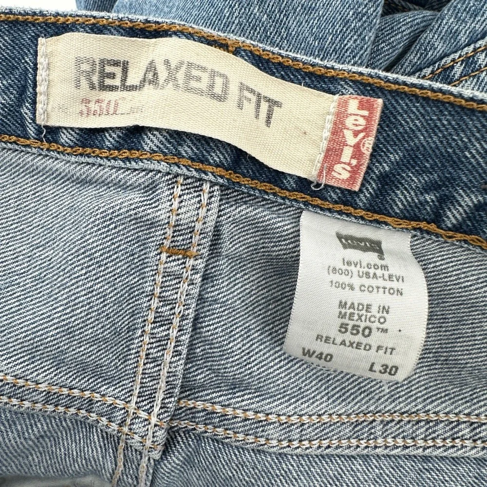 Levi's 550 Jeans Men 40x30 Blue Solid Relaxed Fit Vintage Distressed Thrashed